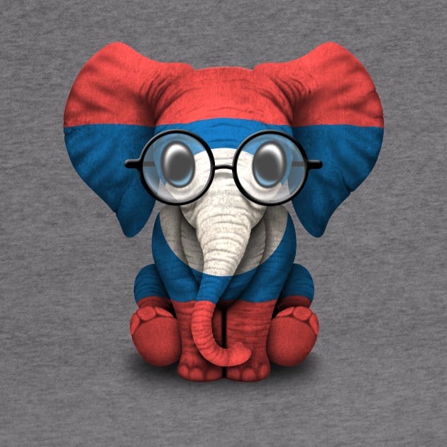 Baby Elephant with Glasses and Laotian Flag by jeffbartels